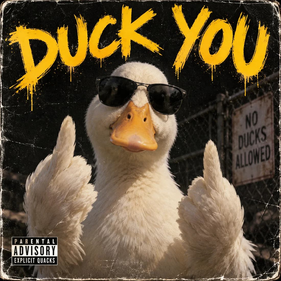 DUCK YOU cover: a sunglasses-wearing duck with an attitude, beneath yellow DUCK YOU lettering
